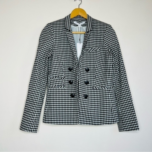 Veronica Beard Cottage Gingham Large Lapel Blazer in Black / White - Picture 5 of 16